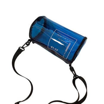 

Transparent Pvc Printed Letter Cylinder Shoulder Bag Ladies Transparent Jelly Beach Bag Ladies Messenger Bag Blue