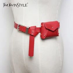 TWOTWINSTYLE Sexy PU Patchwork Pockets Solid Belts For Women Minimalist Casual Sashes Females Summer Fashion Accessories Stylish