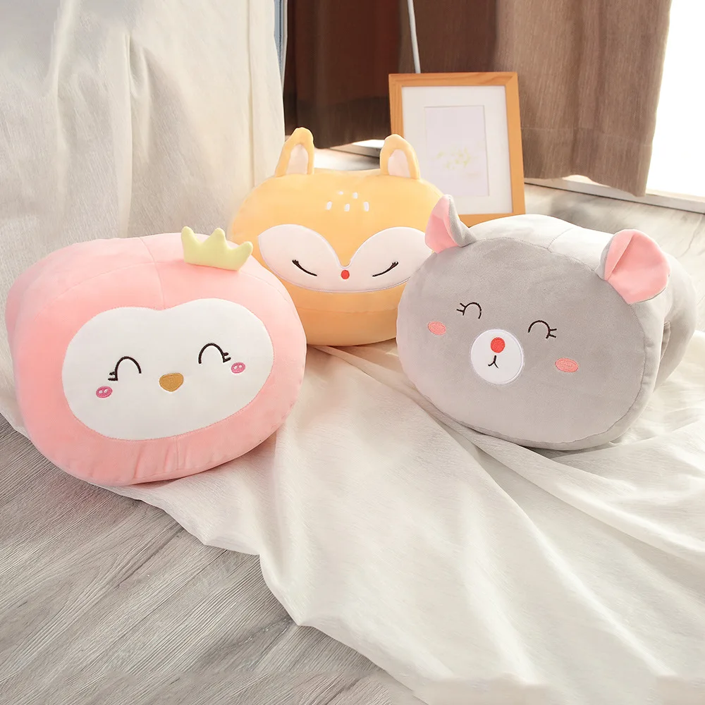 Cute Winter Animal Hand Warm Pillow Stuffed Plush Toy Cartoon Down Cotton Hand Cover Pillow Girls Gifts Office Nap Pillow