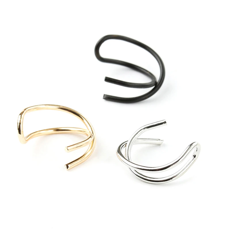 

Free Shipping 1 PC Fashion Simple Double C Cartilage Non-piercing Cuff Clip On Ear Earrings Gifts For Women Men