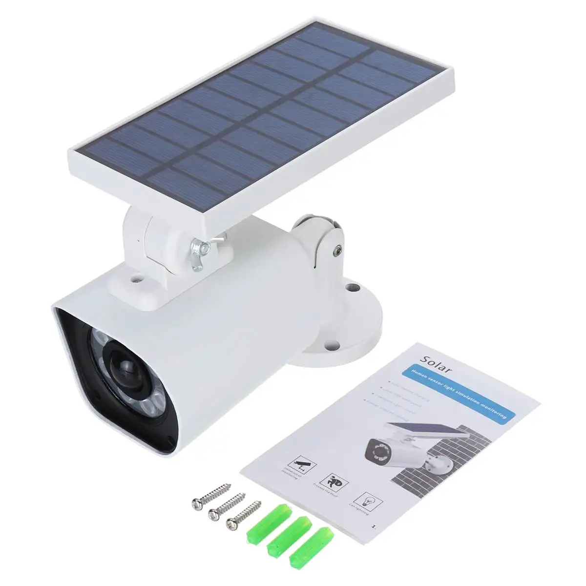 

ABS Security 1000LM 5W 8 LED Solar Power LED Light Dummy Camera Wall Lamp Motion Sensor IP66 Waterproof Simulation Cameras
