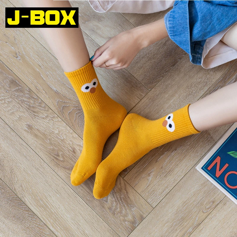 J-BOX 6 пар/лот Для женщин носки для девочек модные длинные хлопковые носки забавный Harajuku Kawaii для девочек, носки с мультяшным рисунком Карамельный цвет милые носки для девочек