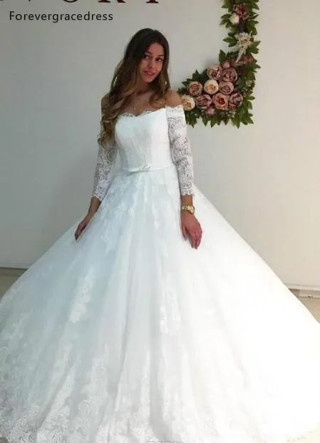 Delicate Vestido De Novia 2018 Sheer Long Sleeve Off Shoulder Lace Wedding Dresses Court Train Garden Bridal Gowns Custom Made Corset BA7864  169 (1)