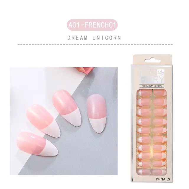 24PCS/box Loose Powder Jump Color Ballet Med-Length Fake Nails Gradient Aurora Marble Press on Full Cover Wearing Wearable Nails NO.10