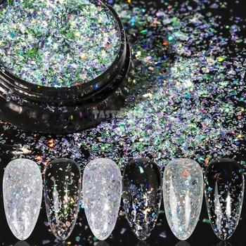 

1 Jar Nail Glitter Mirror Sparkle Irregular Fragment 3D Charms Holographic Chip Nail Art Gel Powder Decorations Manicure Tips