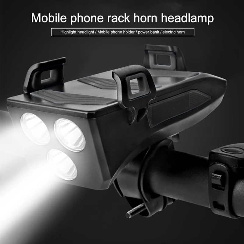 Multi-functional 3 LED USB Bike Light Built-in 4000 mAh Rechargeable Battery Cycling Light Cycling Phone Holder Bike Bell