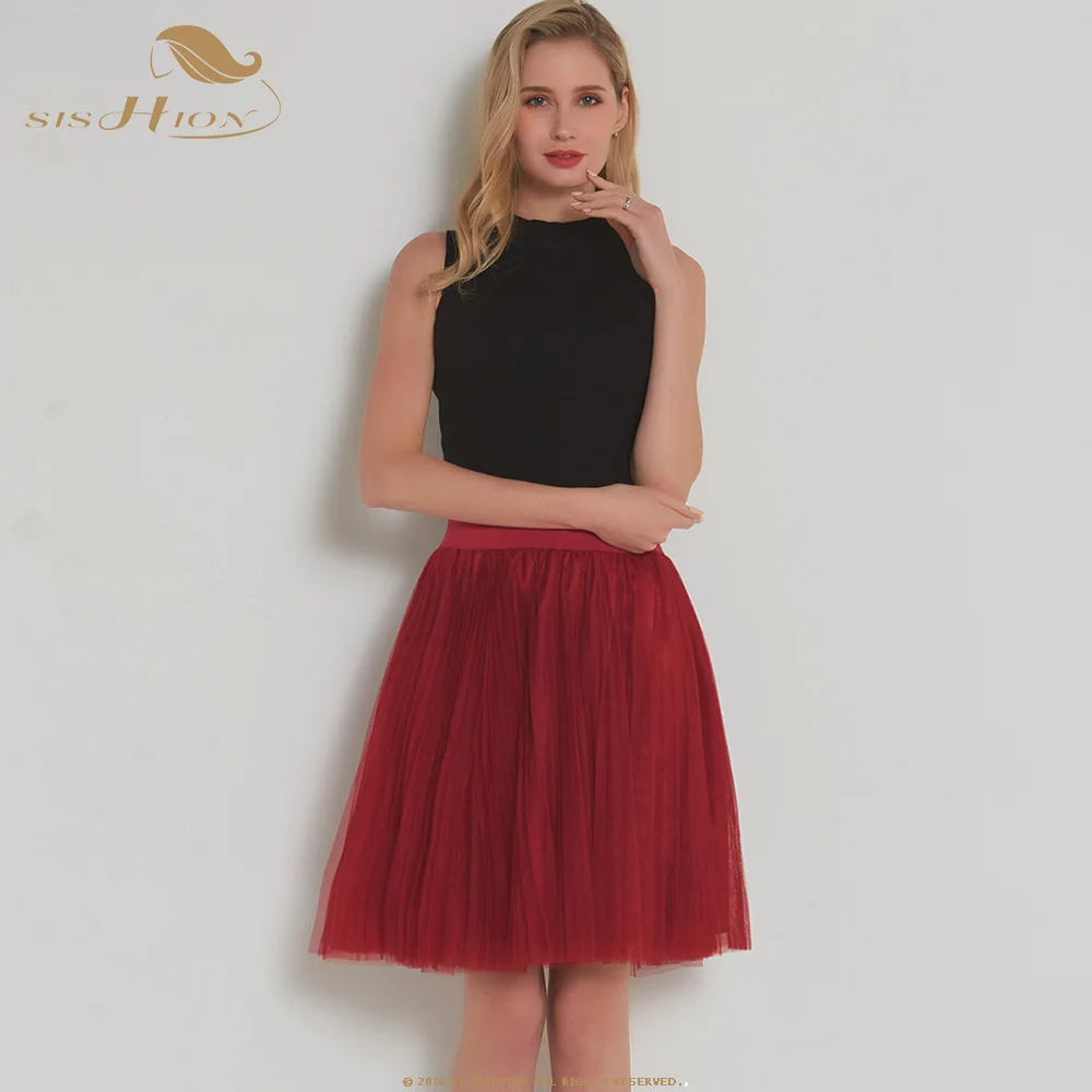 SISHION Petticoat вечерние бальные юбки с сеткой QY0347 черные белые красные женские тюлевые юбки эластичная юбка-пачка с высокой талией - Цвет: Wine Red
