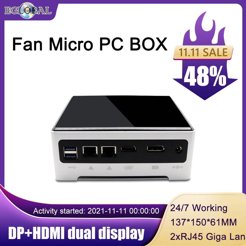 Eglobal Cheapest i7 Mini PC Intel Core i7 1165G7 Windows 11 Barebone Desktop Computer 2*DDR4 RAM 4K HTPC Gaming PC 2 Nic AC WIFI