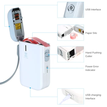

Versatile Label Maker Pocket Thermal Pinter 1/2D Code Text Pattern with USB 3 Rolls PaperCompatible for Android iOS Smartphone