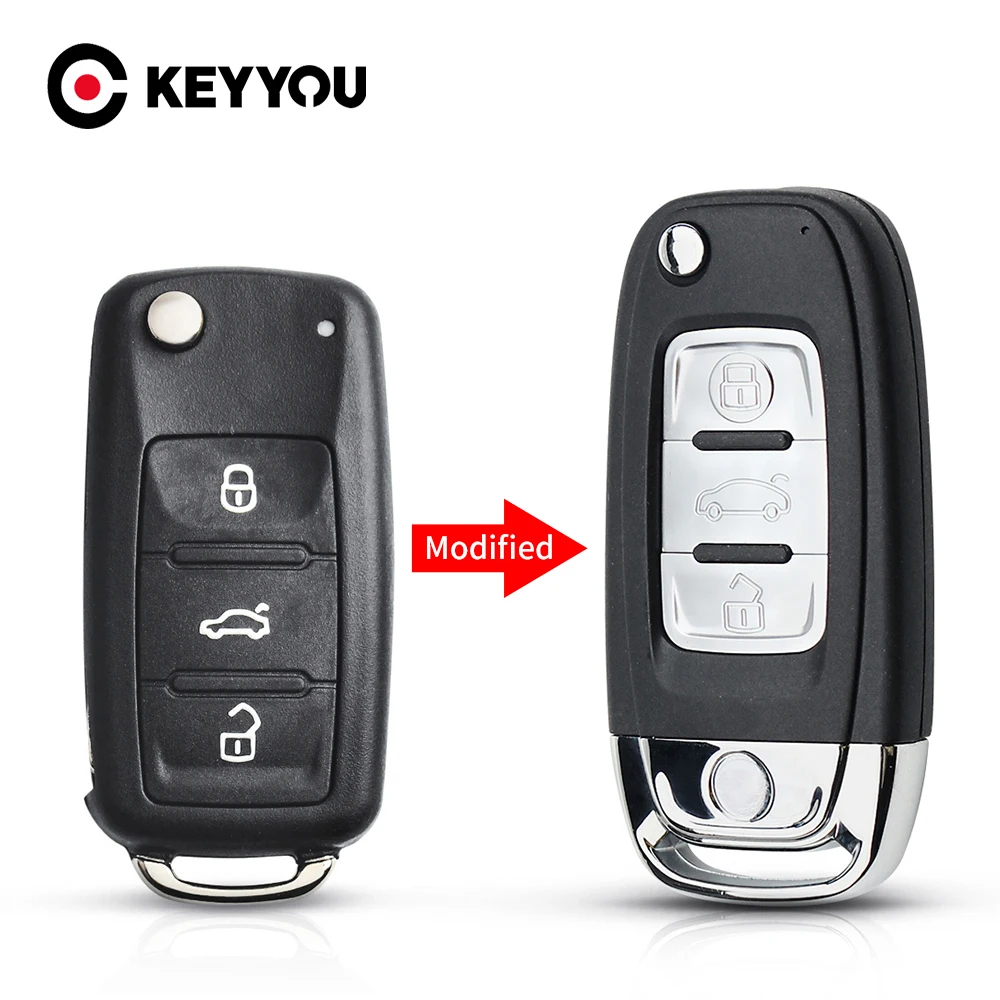 

KEYYOU Modified 3 Buttons Flip Folding Remote Car Case Key Shell For VW Volkswagen Polo Passat B5 Tiguan Jetta Golf Seat Skoda