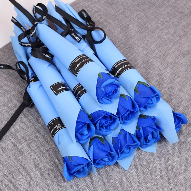 10/5Pcs Soap Rose Bouquet Valentines Day Gift for Fridend Wedding Bouquet Home Decorations Holding Artificial Rose Flowers Blue