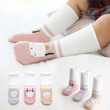 

3 pairs of neutral cute cartoon children socks and knee girls boys and children socks animal baby soft cotton socks 0-3 yards