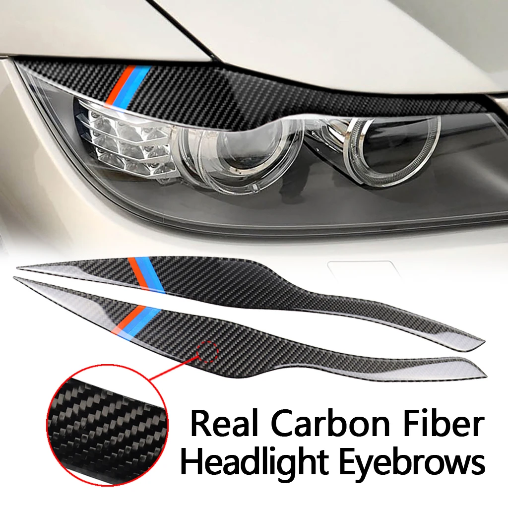 black-1 EBTOOLS 1 Pair Carbon Fiber Headlight Eyebrow Eyelid Cover,Automotive Interior Accessories Series E90 E91 2006-2011 