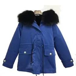 Парка Из Искусственного Меха Мужская Красивая синяя короткая куртка высококачественный воротник из натурального меха енота 2019 Новинка