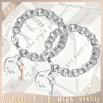 

WPB100%S925Bracelets Premium 1:1 Original TIFN "Heart Shaped Key Bracelet with Thick Cord" Women Bracelets