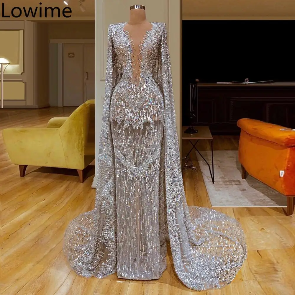 

New Arrival Luxury Sequin Celebrity Dresses 2019 Arabic Illusion Long Formal Evening Dress Sexy Prom Party Gowns Robe De Soiree