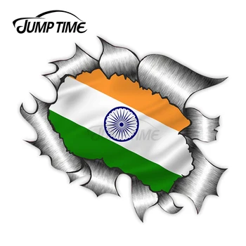 

Jump Time Ripped Torn Metal Design With India Indian Flag Motif External Vinyl Car Sticker for Windows Bumper