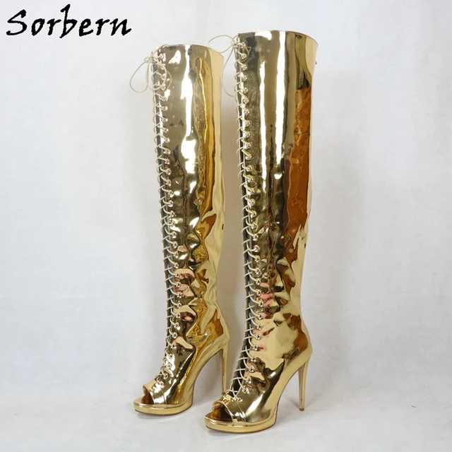 Sorbern Sexy Rose Gold Thigh High Boots 