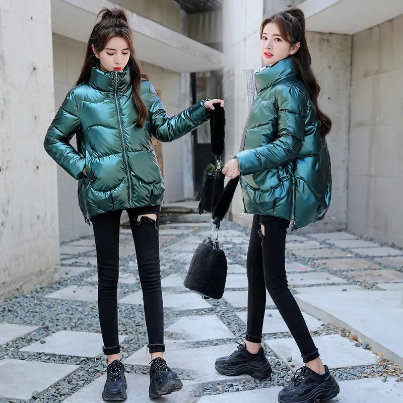 2022 New Winter Jacket Parkas Women Glossy Down Cotton Jacket Hooded Parka Warm Female Cotton Padded Jacket Casual Outwear