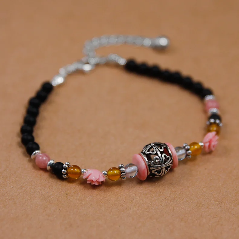 

Acecare Handmade beaded black agate bracelet female section floor carved hand string