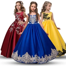Высококачественное детское платье с вышивкой для девочек от 3 до 14 лет на свадьбу Новое праздничное торжественное платье принцессы шелковое фатиновое платье без рукавов
