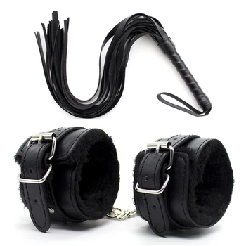 Woman Sex Lingerie Leather Whip Flogger Plush Sex Handcuffs Bondage Slave Exotic Accessories Toys For Couples Games 1
