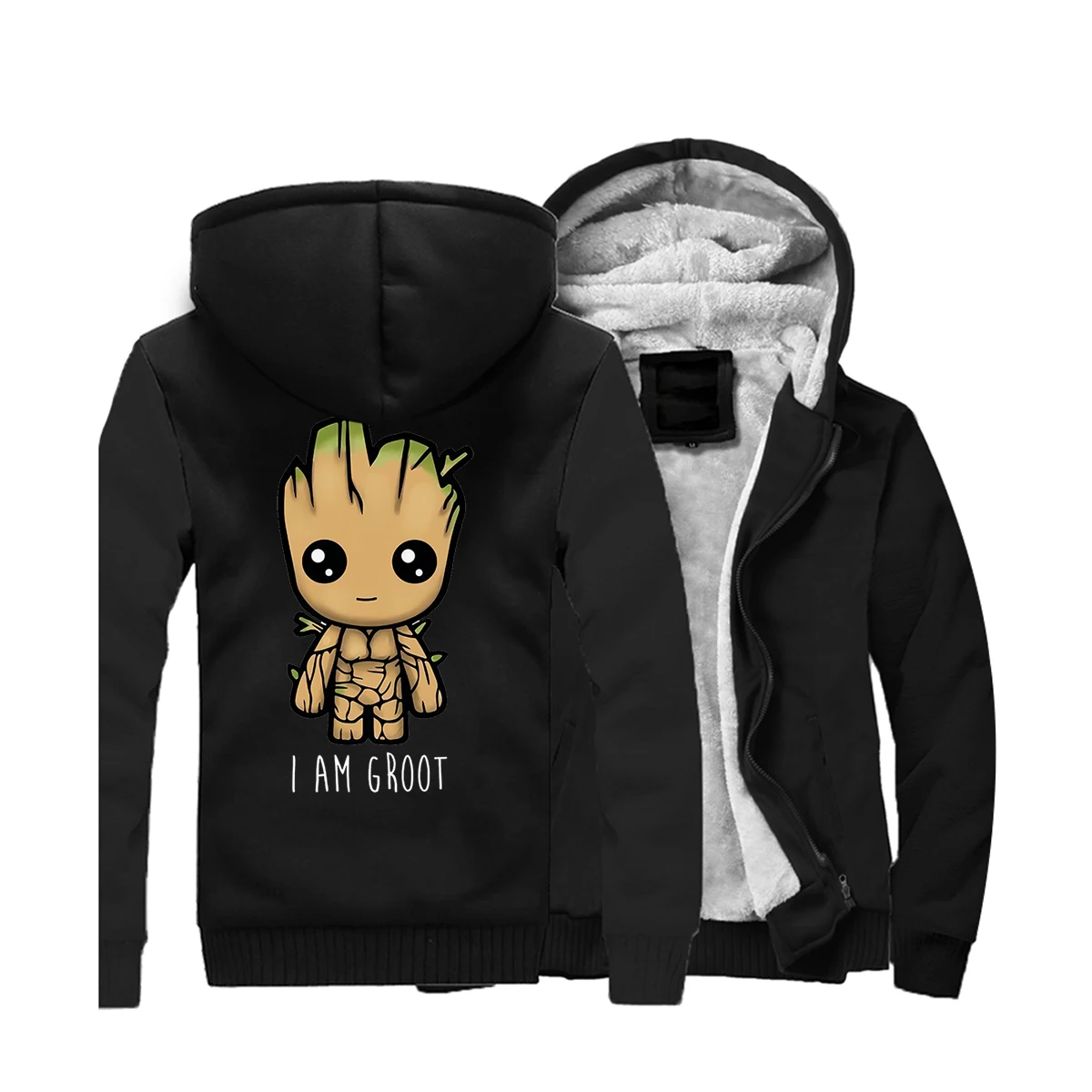 Guardians of the Galaxy Movie Men Hoodies I Am Groot New Winter Fleece Jacket Harajuku Zipper Hot Sale Casual Cotton Sweatshirt - Цвет: Black 5