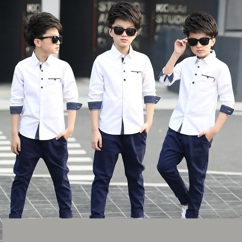 New Design Children Boys Shirt Hot Sale Kids Fashion Pattern Cotton Children boy Clothing White Blouse shirt 10 12 Year