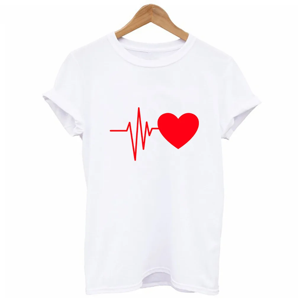 New T-shirt ladies ECG little love cartoon printed short-sleeved T shirt casual wild top spring summer loose comfortable simple 