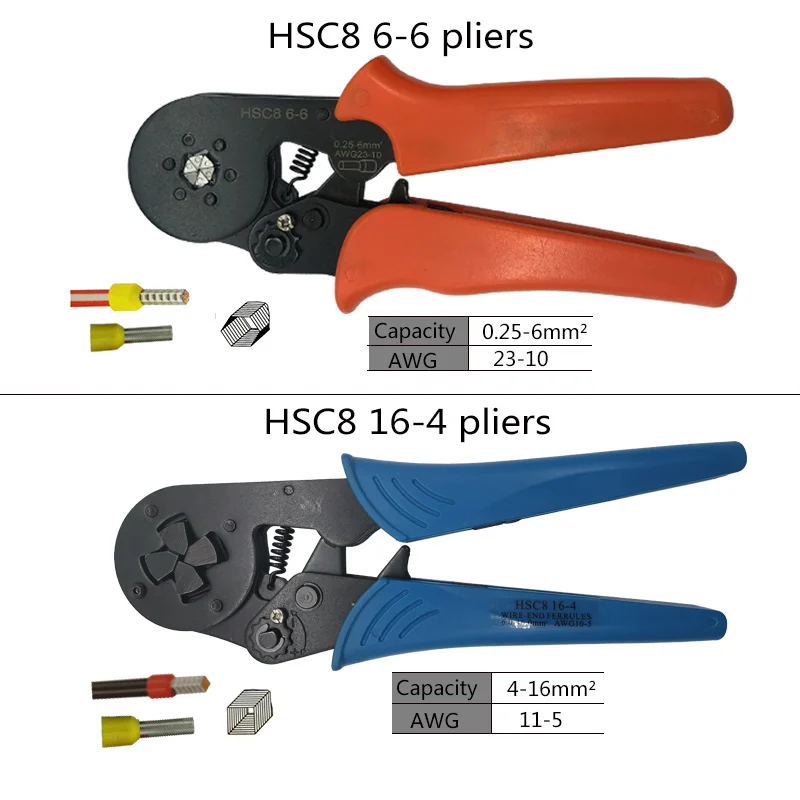 Обжимные плоскогубцы ручные инструменты электрооборудование трубчатый терминал костюм HSC8 инструмент, используется для 0,25-10 мм2 23-7awg 6-4/6-6 0,25-6 мм2