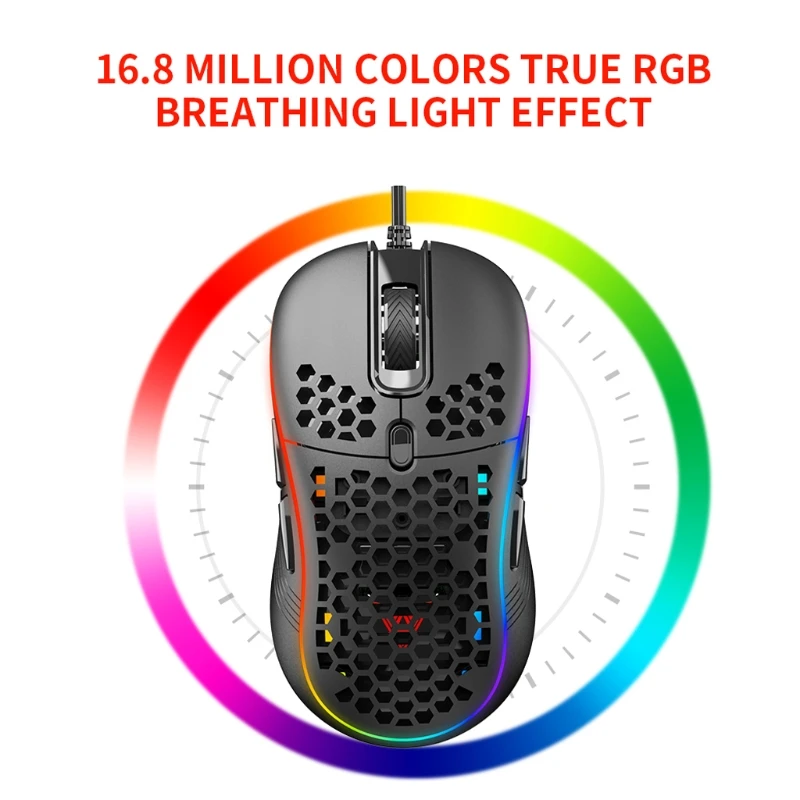 

6 Buttons Ergonomic Optical 7200 DPI Honeycomb Wired USB Mouse Hollow-out Mice