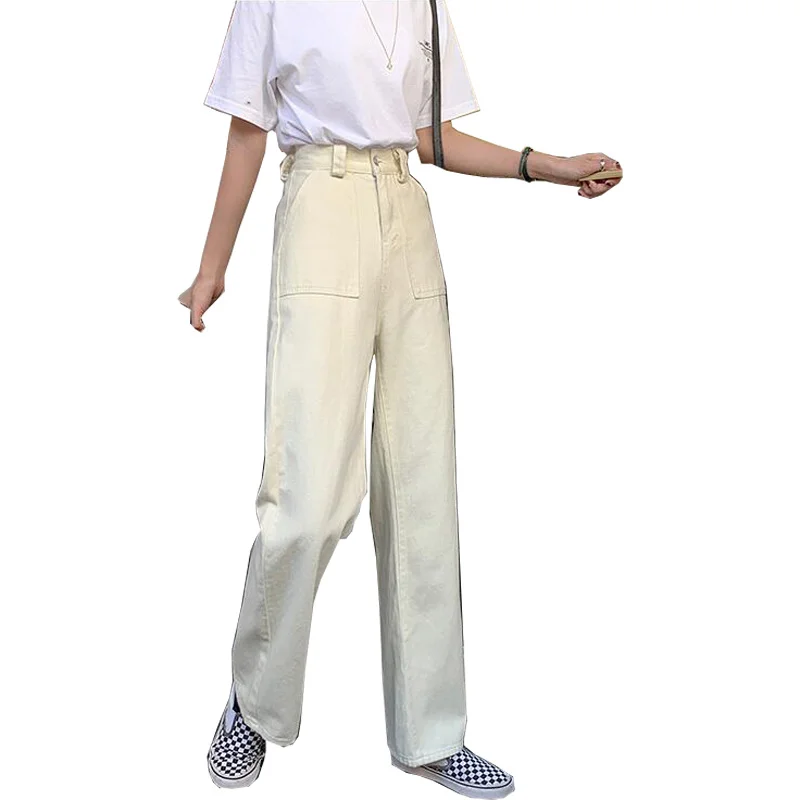 

red beige Wide Leg Jeans Woman high waisted jeans for Women Elastic Waist Pants Plus Size Ladies Vintage bell bottom jeans CL853