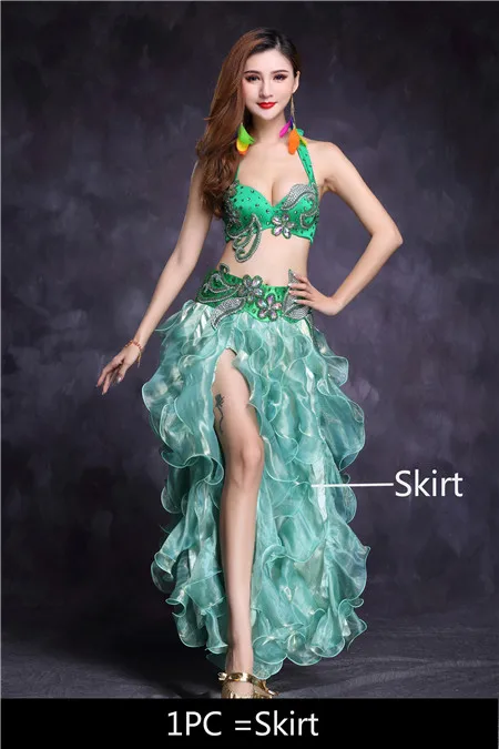 Green 1pc Костюм для танца живота набор для женщин юбка для танца живота Восточный Болливуд для взрослых египетская индийская танцевальная одежда высокого качества - Цвет: Green 1pc