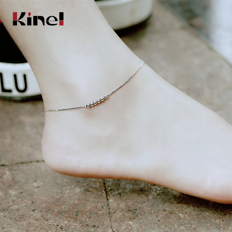 Kinel Silver Small Beads Anklets for Women Beaded Summer Real Sterling Silver Bracelet On The Leg Fashion Anklet Jewelry New Kinel Silver Small Beads Anklets for Women Beaded Summer Real Sterling Silver Bracelet On The Leg Fashion Anklet Jewelry New