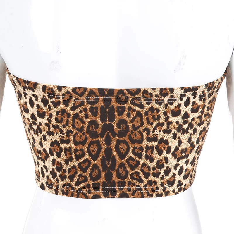 Iamhotty Sleeveless Top Leopard Bandage Backless Off-Shoulder Crop Top Strapless Debardeur Femme SexyShort WomenSummer Tank Tops