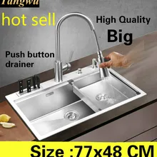 Квартира vogue кухня ручная раковина одинарная мойка кнопочный слив 304 нержавеющая сталь Горячая 77x48 мм