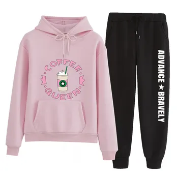 

n138 Women's 2019 Fall Winter Print Clothing Set Hoodies Sweatshirt Pullover + Casual Pencile Pants Female Tracksuit