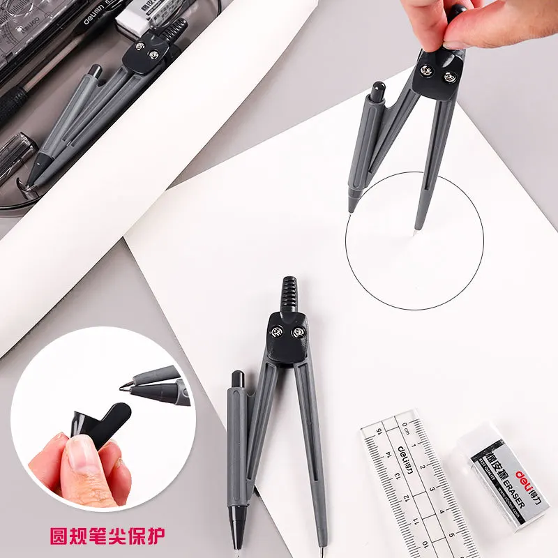 DELI Drafting Set 8 PCS Drawing Tools Straight Rulers Protractor Compass Mathmatic Geomentry Set