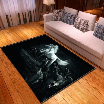 

Black white Horse 3D Printing Carpet Coffee Table Anti-Slip Footpad Mats Home Decor Carpets for Living Room Bedroom Area Rugs