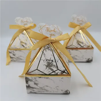 

New Marble Gift Box Packaging Gem Tower Bronzing Wedding Supplies Candy Box Thank You Cards Party Favors Baby Shower Gift Bags