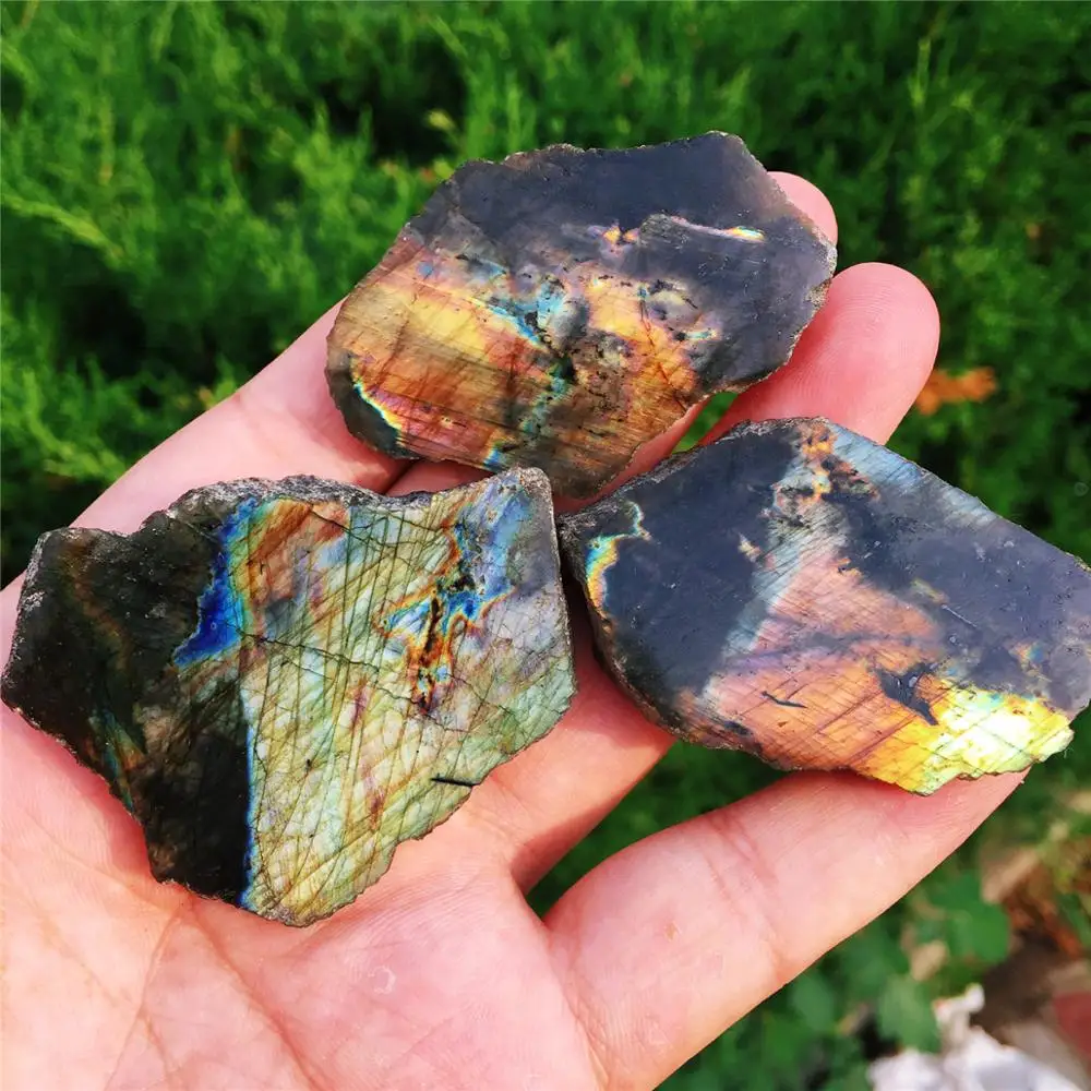 3 шт. натуральная вспышка Лабрадорита образец ломтика грубая Лабрадорит камни