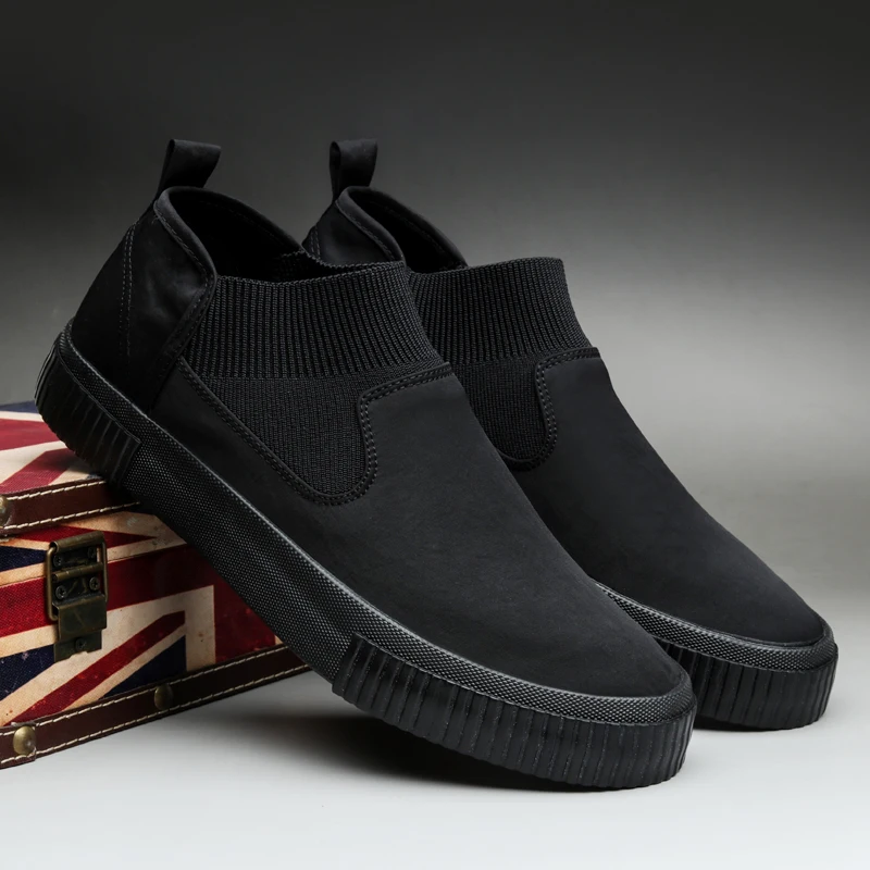 Maggie's Walker/Новое поступление, мужская повседневная парусиновая обувь модная обувь без шнуровки на платформе с высоким берцем для отдыха размеры 39-44 - Цвет: design B pure black
