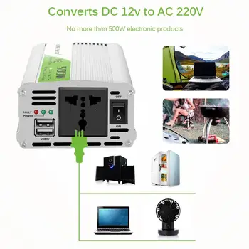 

Hot Onever 500W Inverter 12 V 220 V Voltage Transformer DC To AC 12V To 220V Power Converter with Dual USB Car Charger Adapter