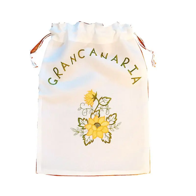 

1pc Cloth Flower Embroideried drawstring Bundle pockets Bread Storage bag 50*35CM
