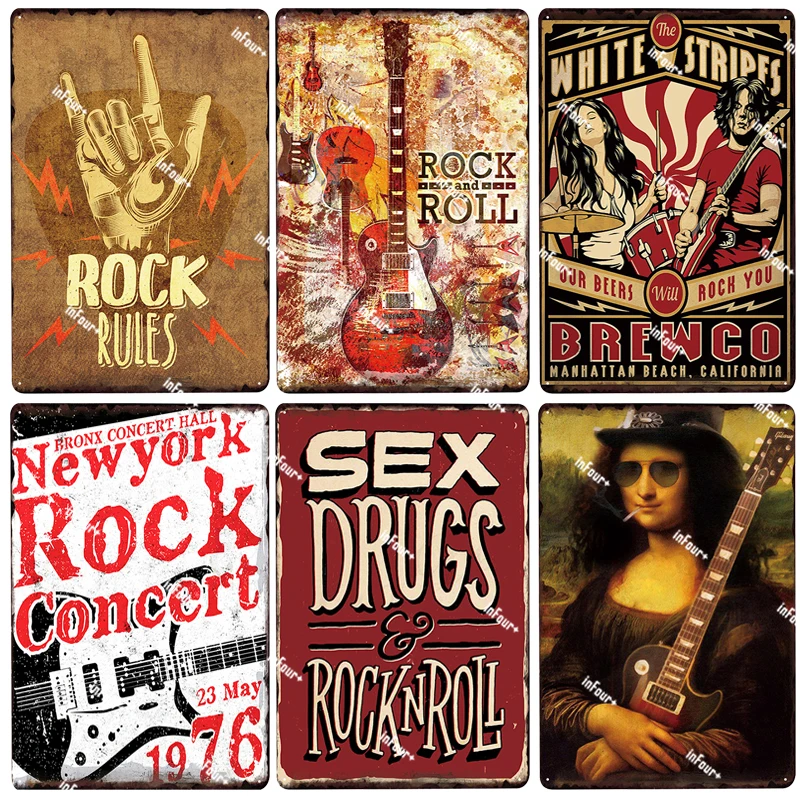 Rock Rules Music Metal Plate Tin Sign Plaque Vintage Store Home Wall