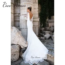 Прозрачные Свадебные платья с вышивкой и длинными рукавами, с открытой спиной, простые, чисто белые, со шлейфом, Европейский стиль, W0615