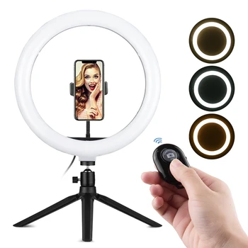 

Andoer 10" LED Ring Light Photography Fill-in Lamp Phone Holder Ballhead Adapter Mini Tripod for Live Streaming Video Recording