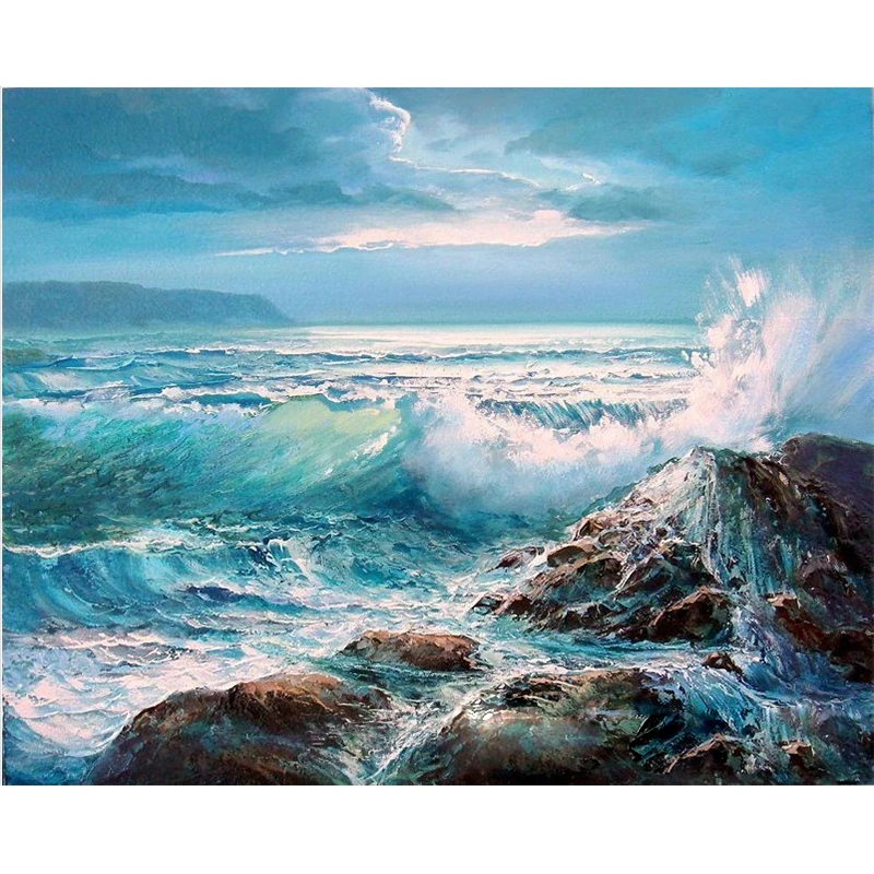 

Oil Painting By Number Frame 60x80 On Canvas Seaside Landscape Coloring Drawing DIY Kits Picture By Number For Adults Home Decor