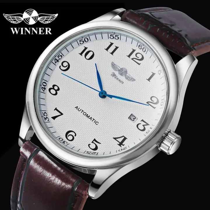 Fashion Business Automatic Watch Men Leather Strap Male Mechanical Wrist Watches Calendar Date Clock montre homme WINNER afbeelding