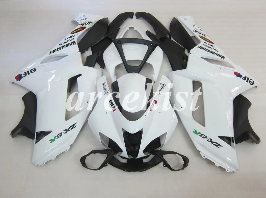 ABS мотоцикл Полный обтекатели комплект подходит для kawasaki Ninja ZX6R 636 2007 2008 07 08 6R ZX-6R Кузов Набор на заказ белый Эльф